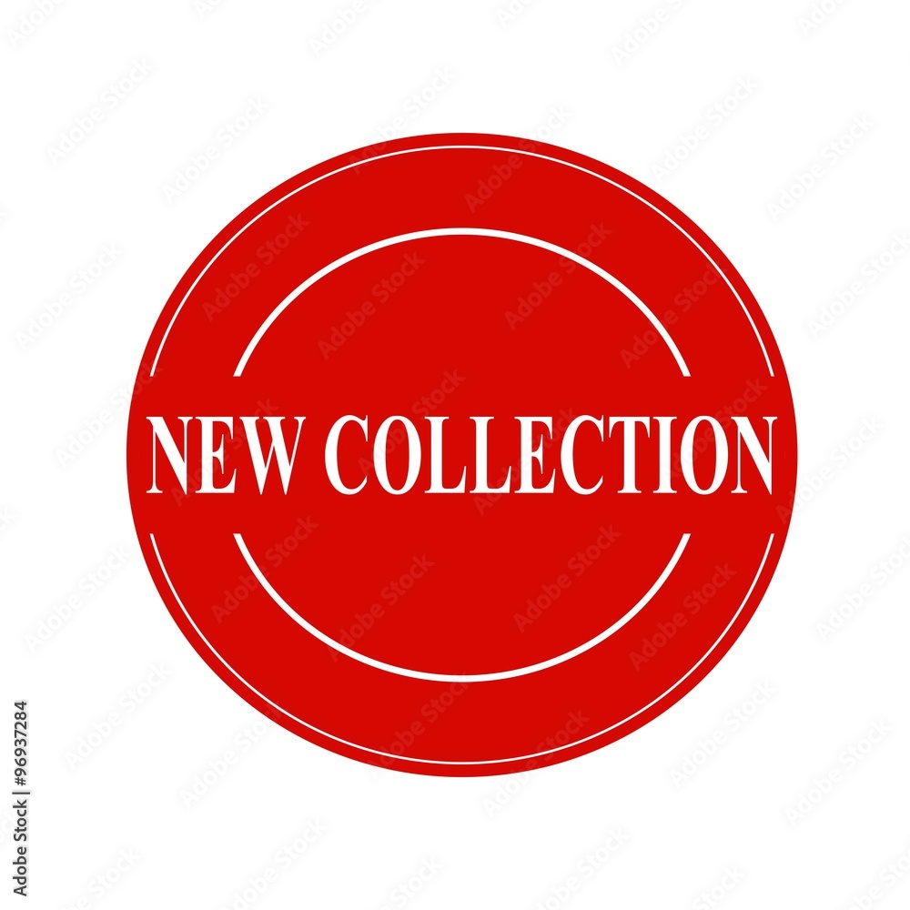 New collection white stamp text on circle on red background New collection white stamp text on circle on red background