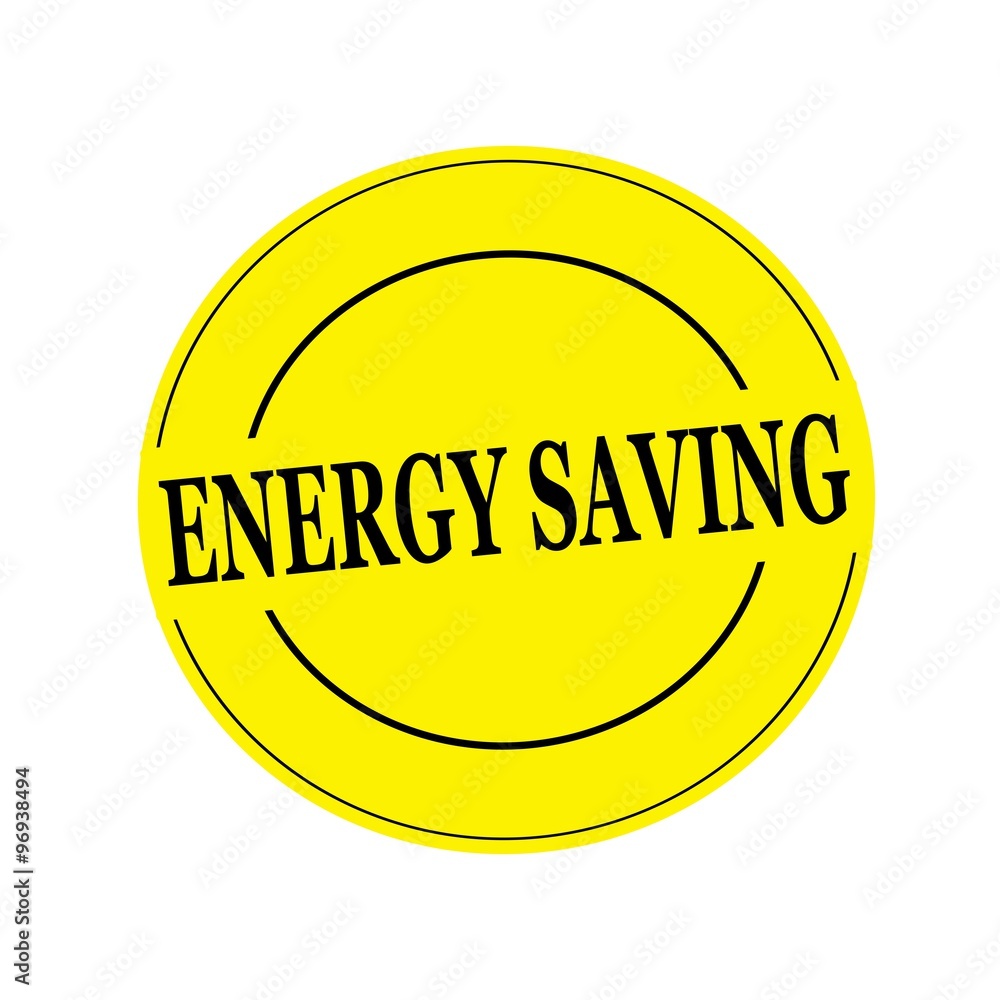 Energy saving stamp text on circle on yellow background Energy saving stamp text on circle on yellow background
