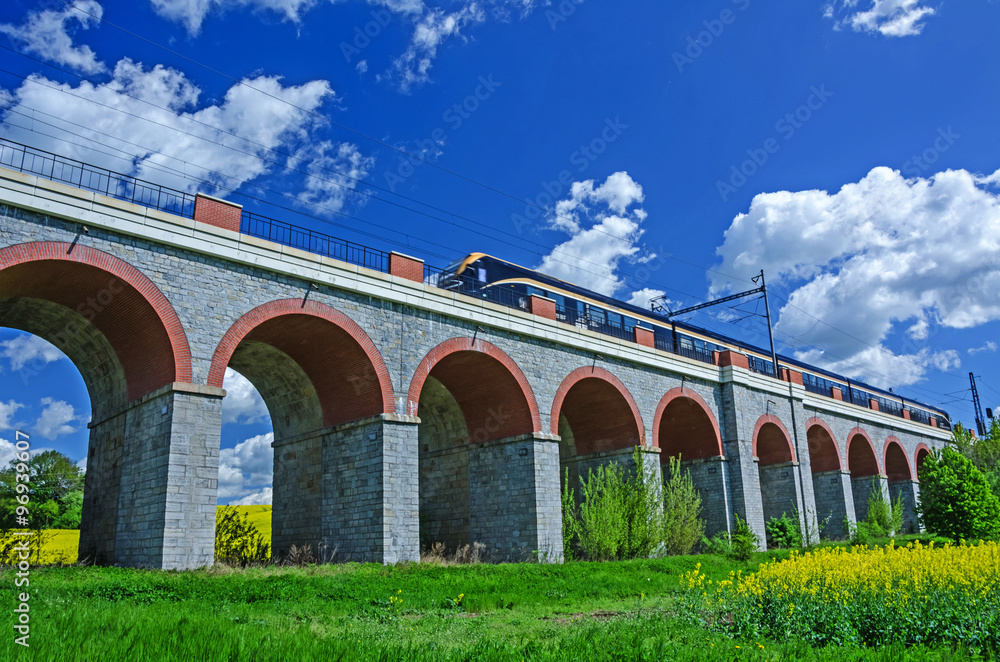 Fototapeta premium Travel by train on bridge