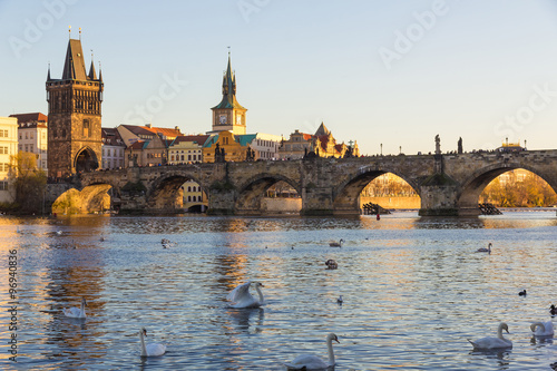 Charles Bridge with late afternoon sun, Prague, Czech Republic