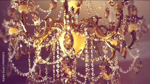 Crystal Chandelier. Luxury crystals of a classic chandelier close up.