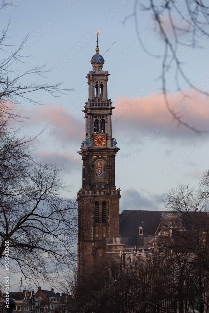 The 'Zuiderkerk' in Amsterdam on the Prinsengracht canal. A World Heritage site
