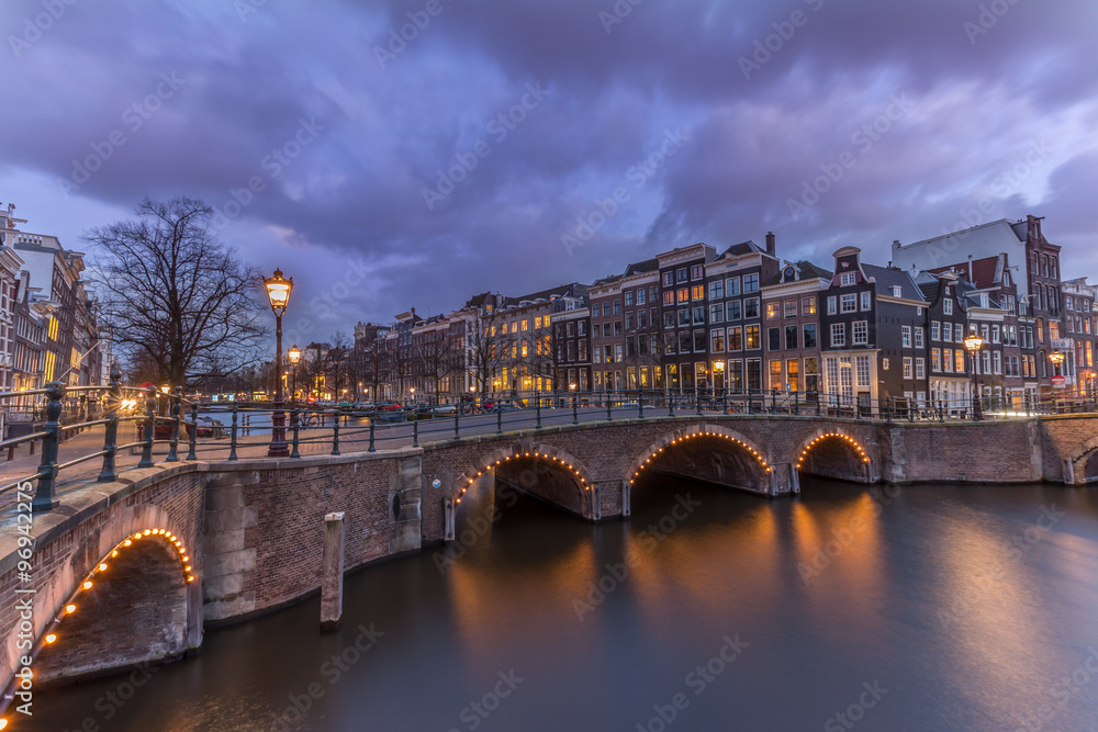 Amsterdam, a World Heritage Site in The Netherlands in Blue Hour