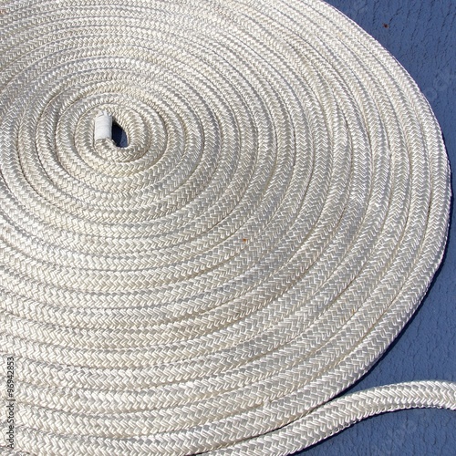 The close view of rope on the ship deck
