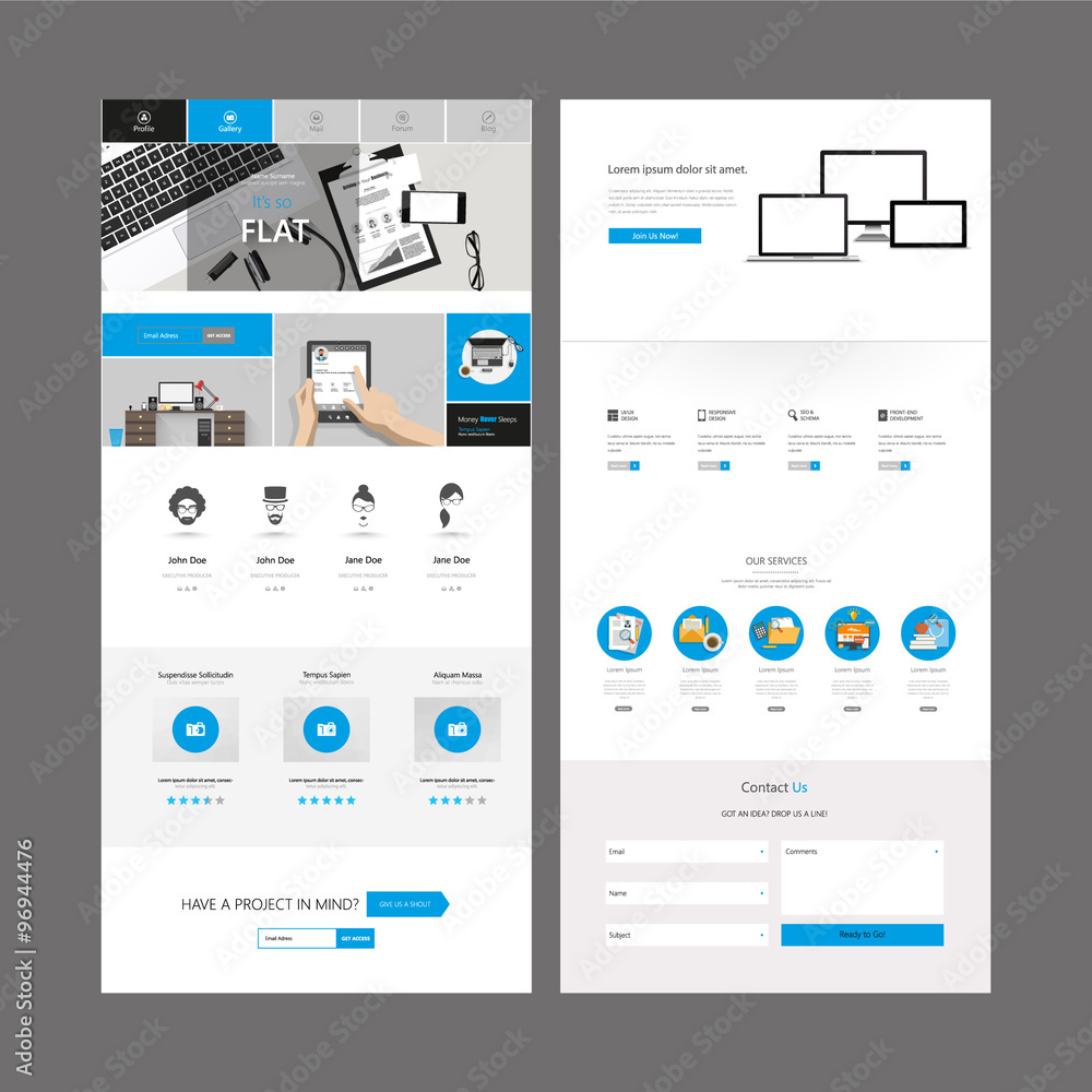 Business One page website design template. Vector Design.
