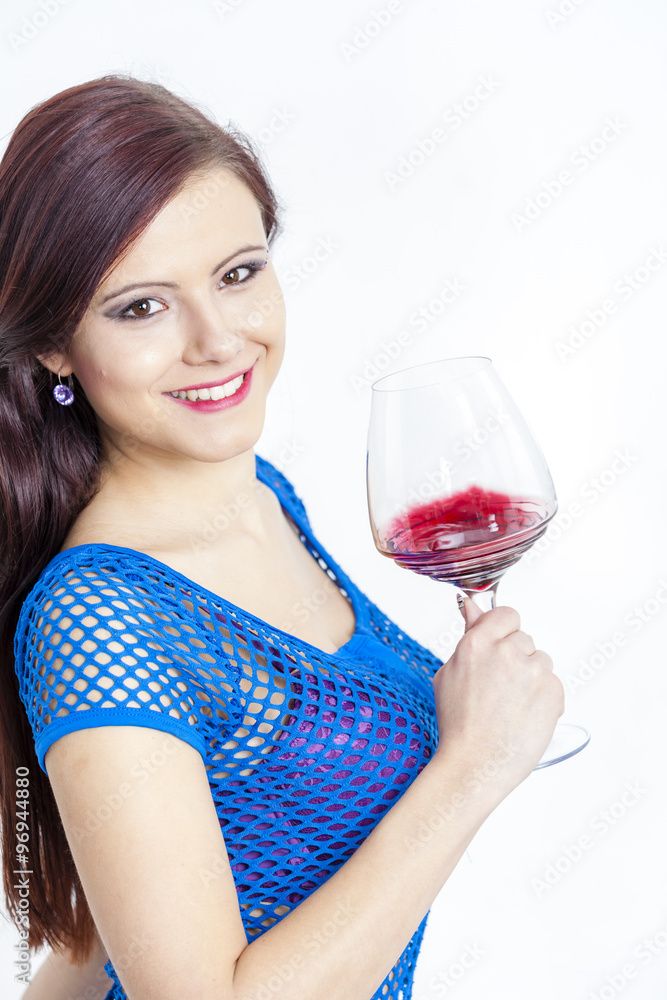 portrait of young woman with a glass of red wine portrait of young woman with a glass of red wine