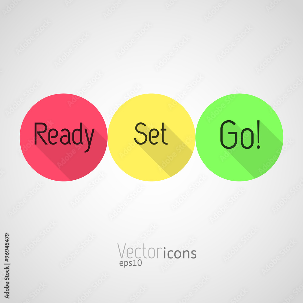 Countdown - Ready, Set, Go! Colorful vector icons. Flat style design with long shadows. - obrazy, fototapety, plakaty 