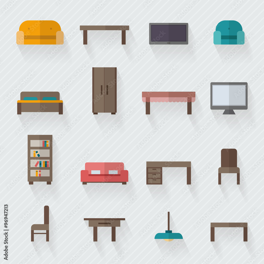 Furniture icon set for rooms of house