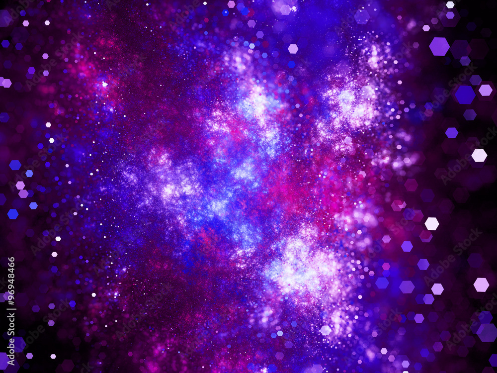 Purple glowing deep interstellar space with particles Purple glowing deep interstellar space with particles