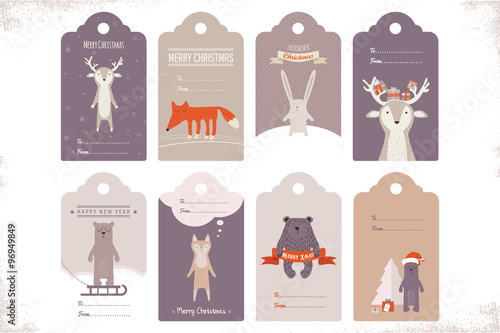 collection of 8 craft christmas gift tags with ccute animals