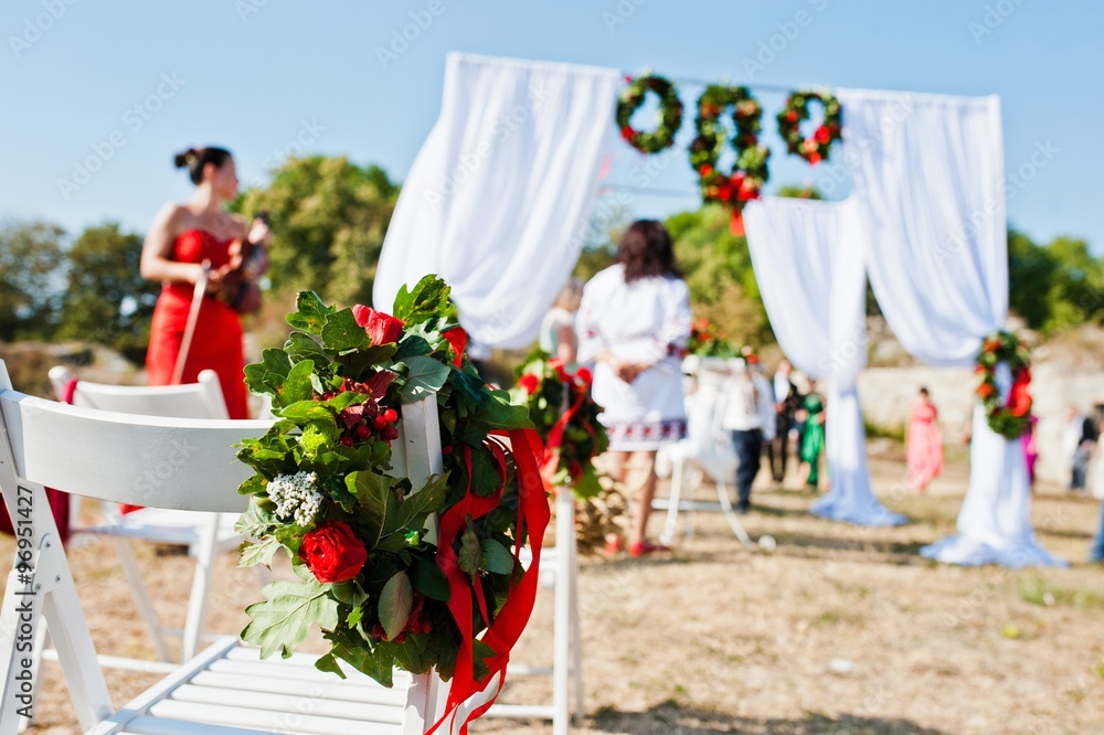 Wreath on decor in wedding ceremony