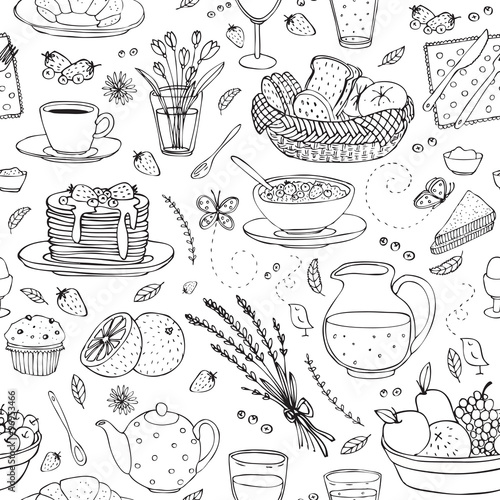 vector seamless pattern with various breakfast items