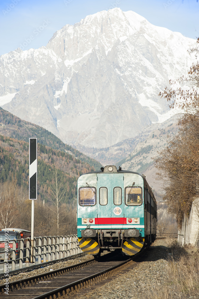 Mont Blanc with diesel train