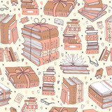 vector hand drawn seamless pattern with books