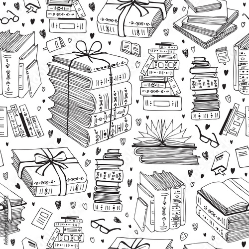 vector hand drawn seamless pattern with books