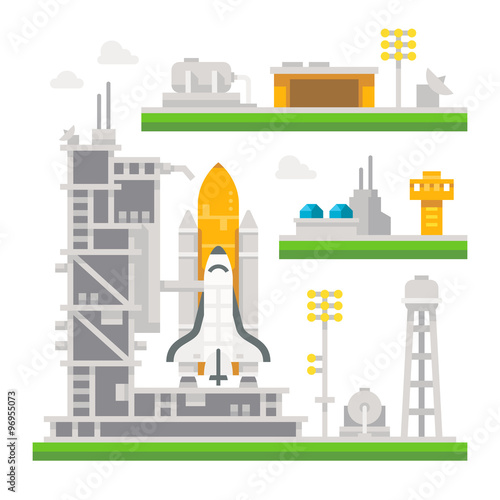 Flat design shuttle launch station