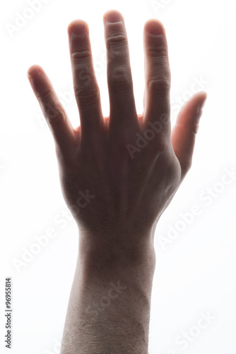 Mans left hand showing five count