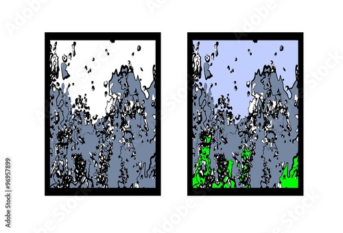 Abstract vector drawing. Tsunami, avalanche falling rocks, the force of nature.