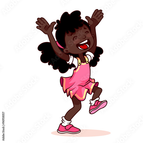 Very happy African American girl on a white background.