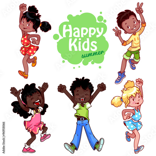 Very happy children on a white background.