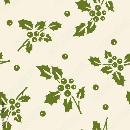 Seamless pattern with holly berry