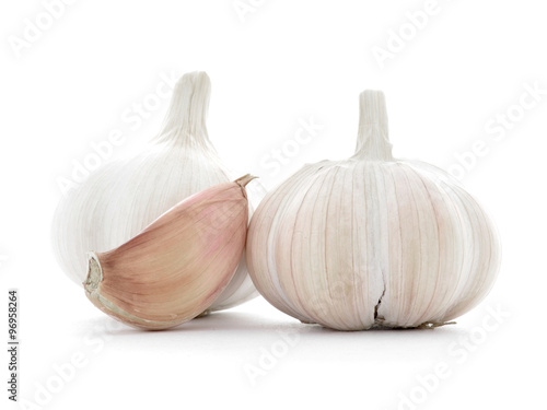 Natural garlic clove, two bulbs isolated on white background