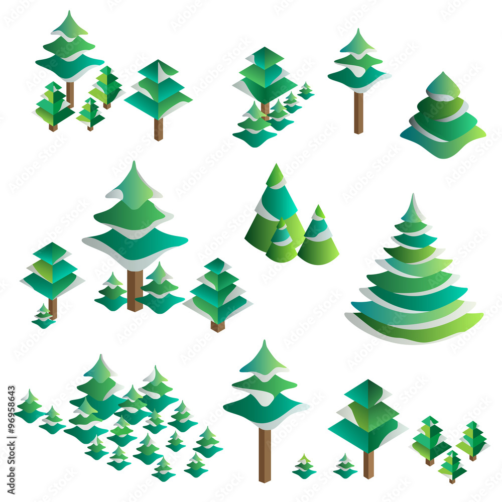 Winter trees.Isolated object.Isometric view.Vector illustration.