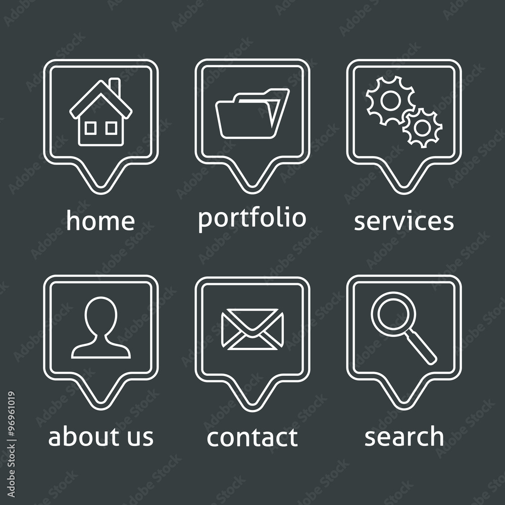 White vector website menu icons White vector website menu icons