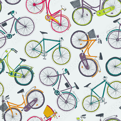 hand drawn vector seamless pattern with city bikes