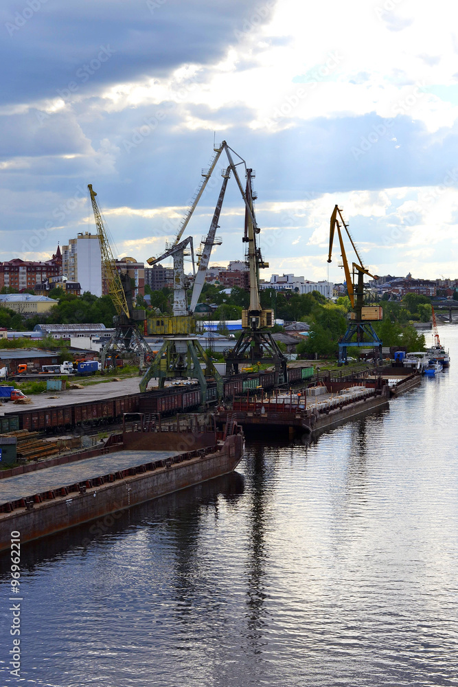 River port on the Tura River in Tyumen, Russia