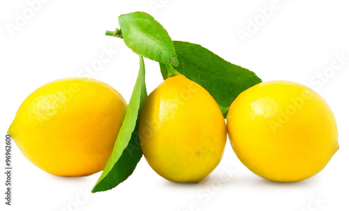 Three large, juicy, beautiful lemon on a white background