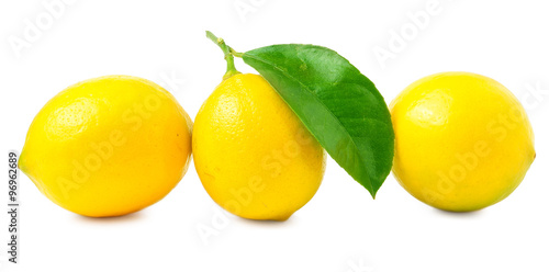 Three large, juicy, beautiful lemon on a white background