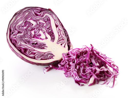 Cut red cabbage isolated on white