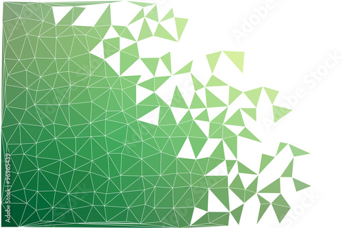 Vector and illustration of a decomposed and vanishing green background made of low polygon.