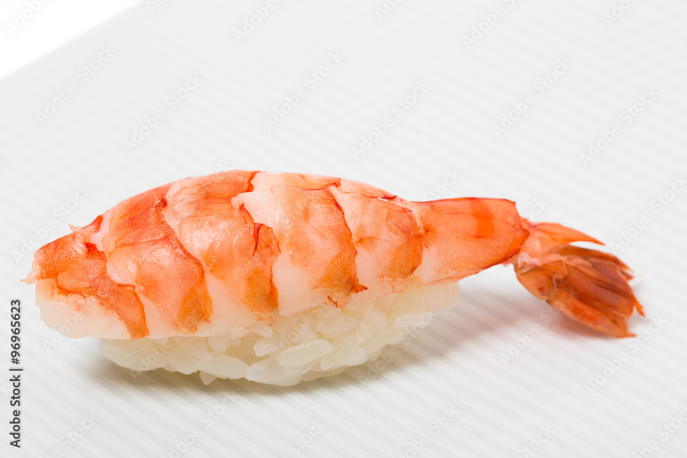 Traditional tiger shrimp nigiri sushi. Traditional tiger shrimp nigiri sushi.