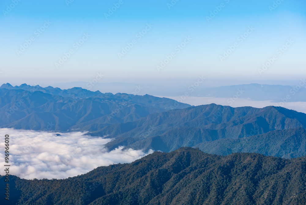 mountains under mist in the morning, Landscape mountains with fo