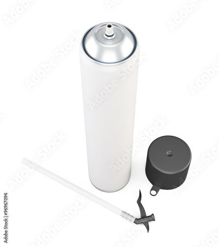 White tube with black cap has foam on a white background. 3d.