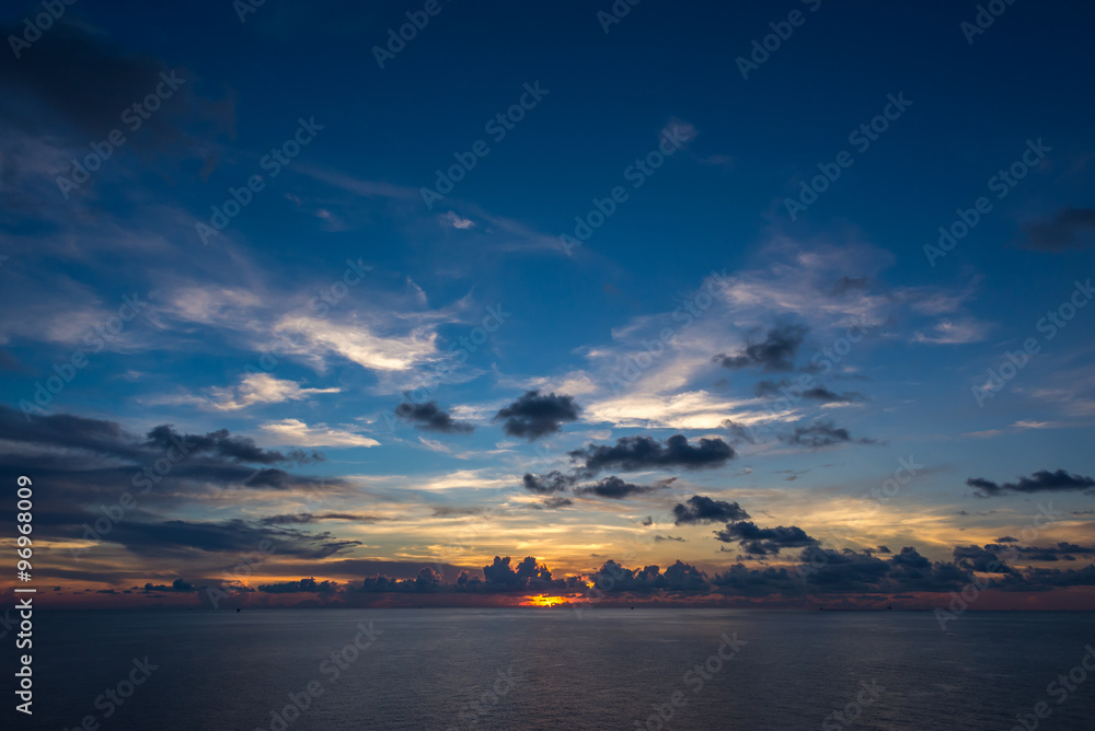 view of sunset into the ocean with twilight sky