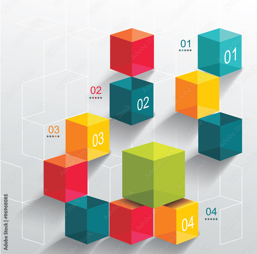 Obraz premium Abstract background with color cubes and white lines.