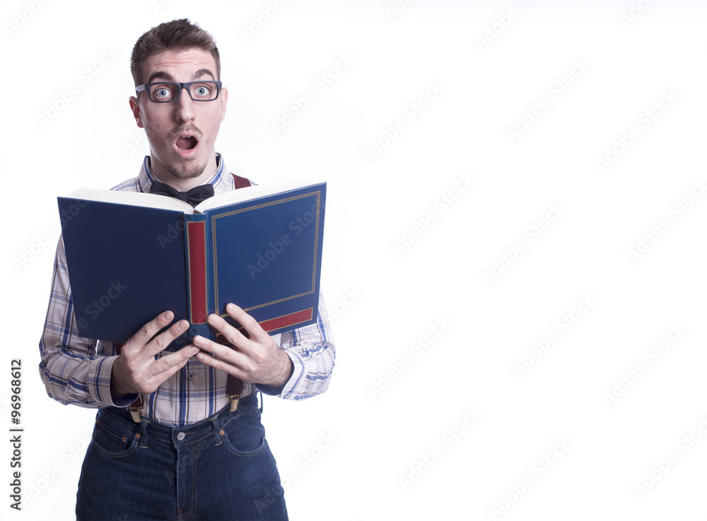 beautiful young genius surprised founding his idea on book beautiful young genius surprised founding his idea on book