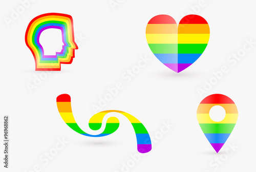 LGBT men heart Pride Flag Rainbow Icons Set