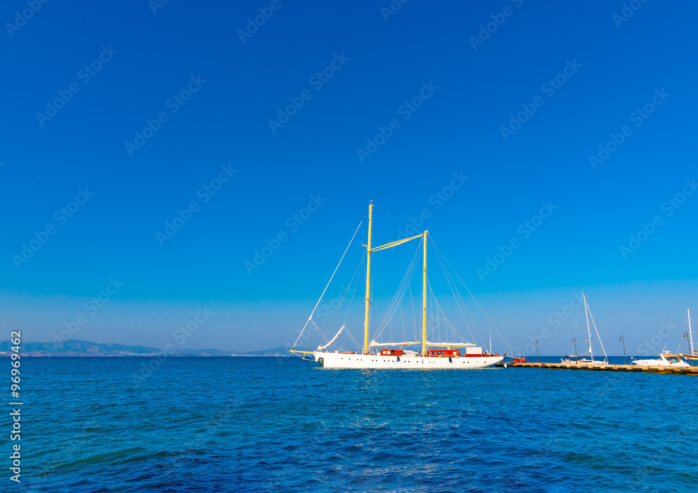beautiful big old sailing boat docked at the port of Kos island in Greece beautiful big old sailing boat docked at the port of Kos island in Greece