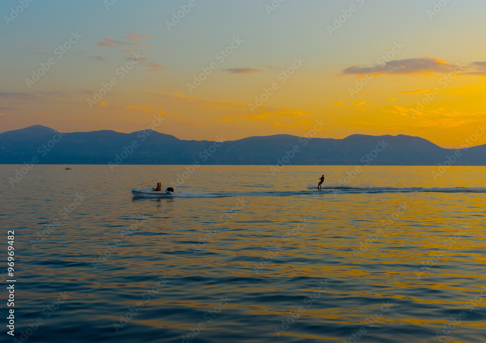 ski training during sunset