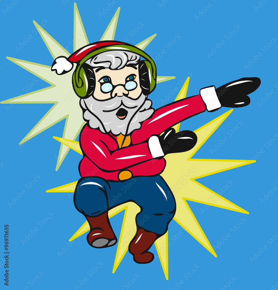 Vector funny Santa Claus dancing DJ headphones Vector funny Santa Claus dancing DJ headphones