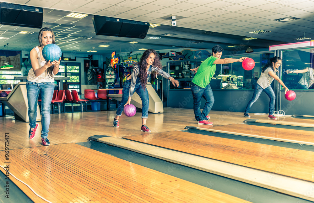 Friends at bowling Stock Photo Adobe Stock