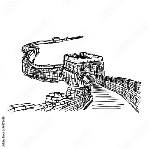 illustration vector doodle hand drawn of sketch the Great Wall isolated on white background