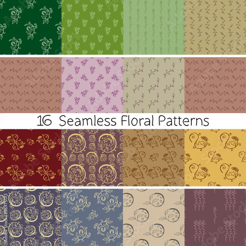 Hand Drawn Floral Seamless Pattern Set