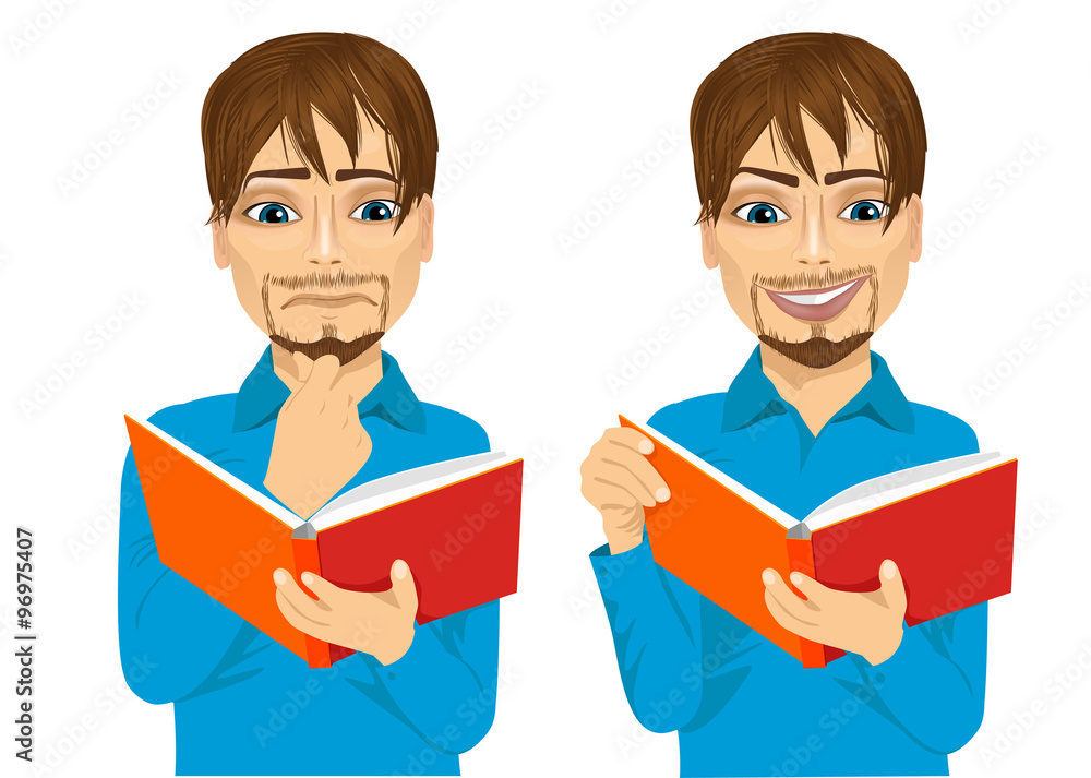 man focused reading interesting book man focused reading interesting book