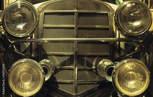 Front of a restored retro car (close up. fragment)