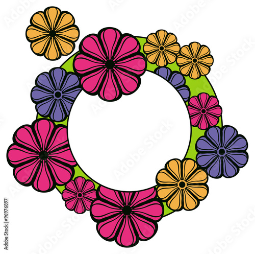 Round frame with colorful flowers photo